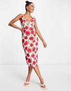 Asos Design Sweetheart Cupped Ruched Midi Body-conscious Dress In Floral Print-multi