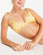 New Look Wrap Bikini Top In Yellow Pattern-black