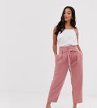 Asos Design Petite Tailored Tie Waist Tapered Ankle Grazer Pants - Pink