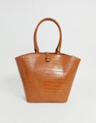 Glamorous Cognac Mock Croc Patent Tote Bag-beige
