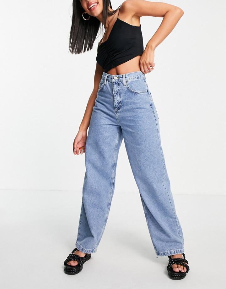 Topshop Baggy Jeans In Mid Blue-blues