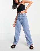 Topshop Baggy Jeans In Mid Blue-blues