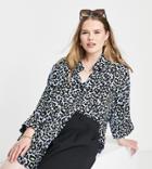 Asos Design Curve Oversized Long Sleeve Shirt In Blue Leopard Print-multi