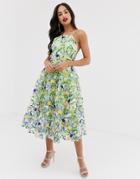 Asos Edition Floral Embroidered Halter Prom Midi Dress