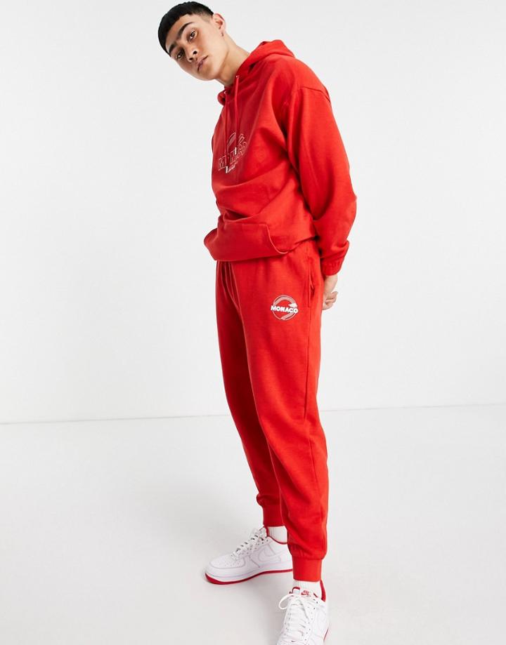 Asos Design Oversized Sweatpants In Red Heather With Monaco City Print - Part Of A Set