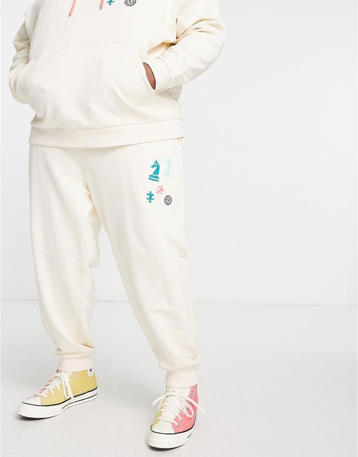 Asos Daysocial Oversized Sweatpants With Board Game Graphic Prints And Logo In Off White - Part Of A Set