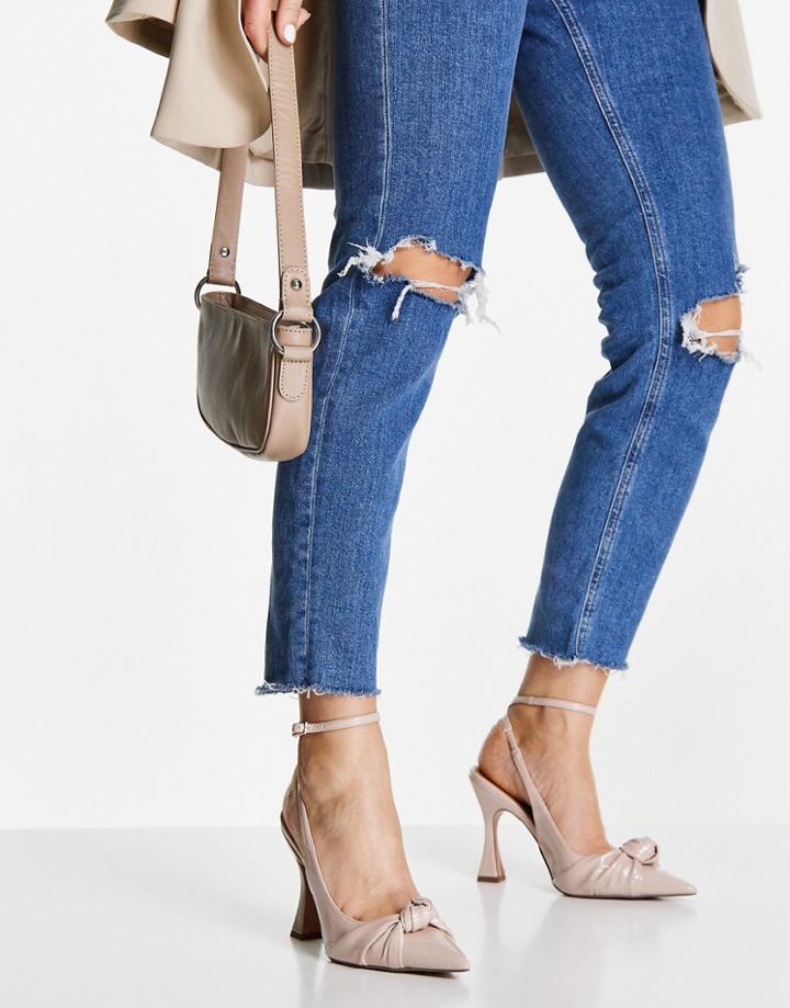 Asos Design Phillipa Knotted High Heeled Shoes In Beige Patent-neutral