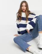 In The Style X Billie Faiers Oversized Contrast Knitted Sweater In Navy Stripe