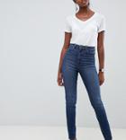 Asos Design Tall Farleigh High Waist Slim Mom Jeans In Dark Wash Textured Stripe-blue