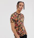 Asos Design Tall Skinny Fit T-shirt With All Over Floral And Back Print-multi