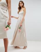 Asos Wedding Satin Square Neck Cami Strap Maxi Dress - Cream