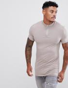 Asos Design Muscle Fit Zip Turtleneck T-shirt With Stretch In Beige - Beige