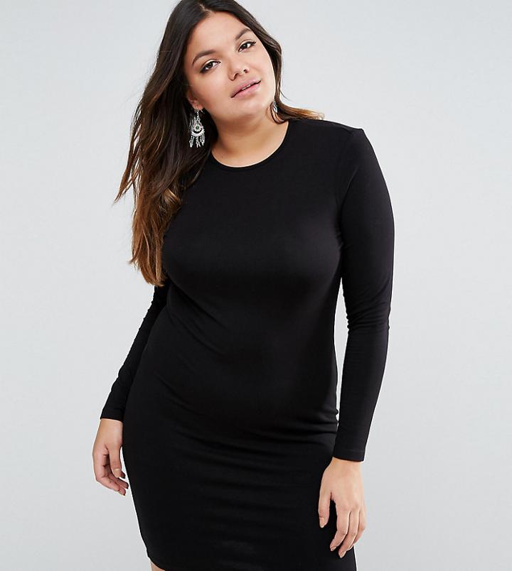 Asos Curve Mini Long Sleeve Bodycon Dress - Black