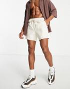 Asos Design Slim Shorts In Linen Mix-neutral