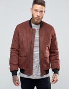Asos Faux Suede Bomber With Patch Pocket In Burgundy - Burgundy
