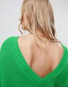 Asos Design Sweater With V-back - Green