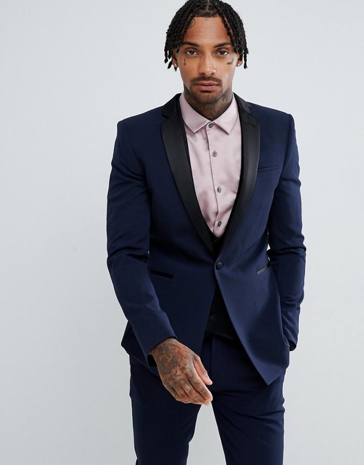Asos Design Super Skinny Tuxedo Suit Jacket In Navy