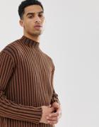 Asos Design Knitted Oversized Turtleneck Sweater In Brown - Tan