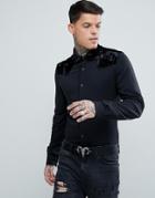 Asos Skinny Viscose Shirt With Velvet Detail - Black