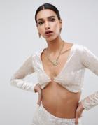 Motel Velvet Crop Top With Metal Clasp Two-piece-cream