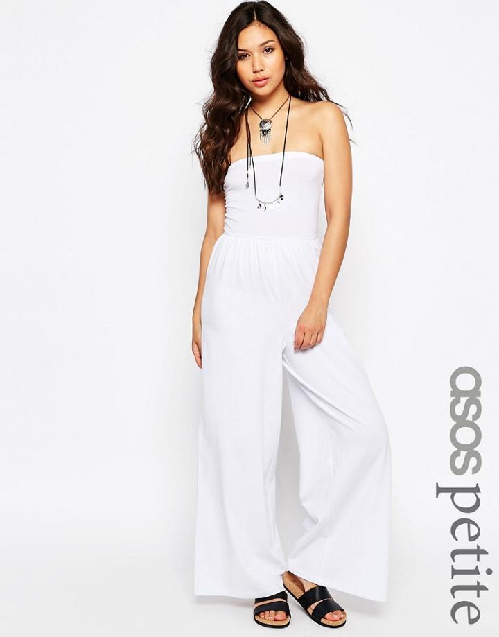 Asos Petite Bandeau Jumpsuit With Wide Leg - White