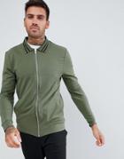 Asos Design Muscle Jersey Harrington Jacket In Khaki With Tipping - Green