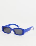 Asos Design Mid Rectangle Sunglasses In Blue With Smoke Lens-blues