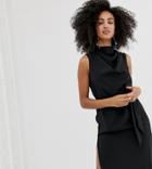 River Island Midi Dress With Cowl Back In Black - Black
