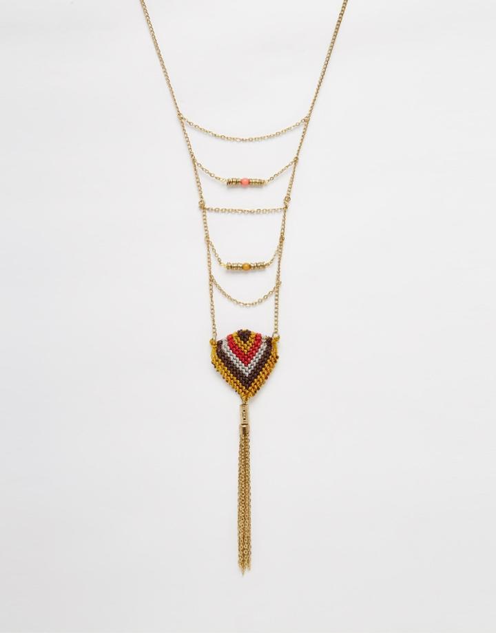 Warehouse Layered Necklace With Tassle - Multi