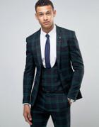 Asos Super Skinny Suit Jacket In Large Blackwatch Check - Green