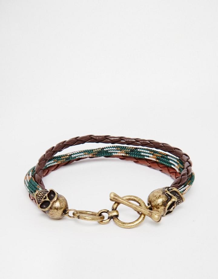 Icon Brand Skull Plaited Bracelet - Green