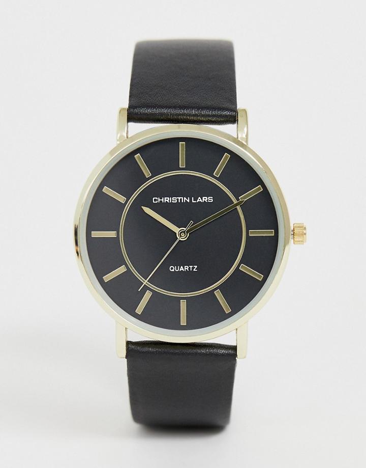 Christian Lars Ladies Black Strap Watch With Black Dial - Black