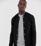 Asos Design Tall Jersey Muscle Bomber In Black With Poppers - Black