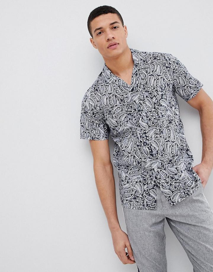 Stradivarius Paisley Short Sleeve Shirt In Black - Black