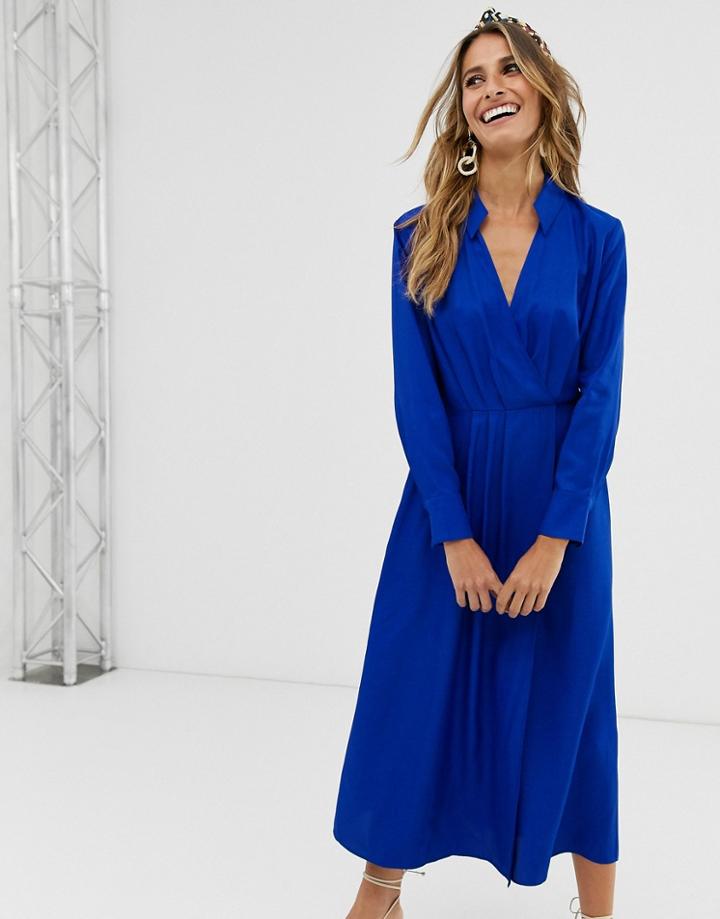 & Other Stories Midi Wrap Dress In Bright Blue