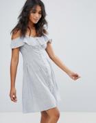 Rage Button Through Cold Shoulder Dress - Blue