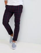 Asos Tapered Pants In Navy Windowpane Check - Navy