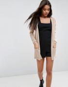 Asos Cardigan In Fine Knit In Soft Yarn - Stone