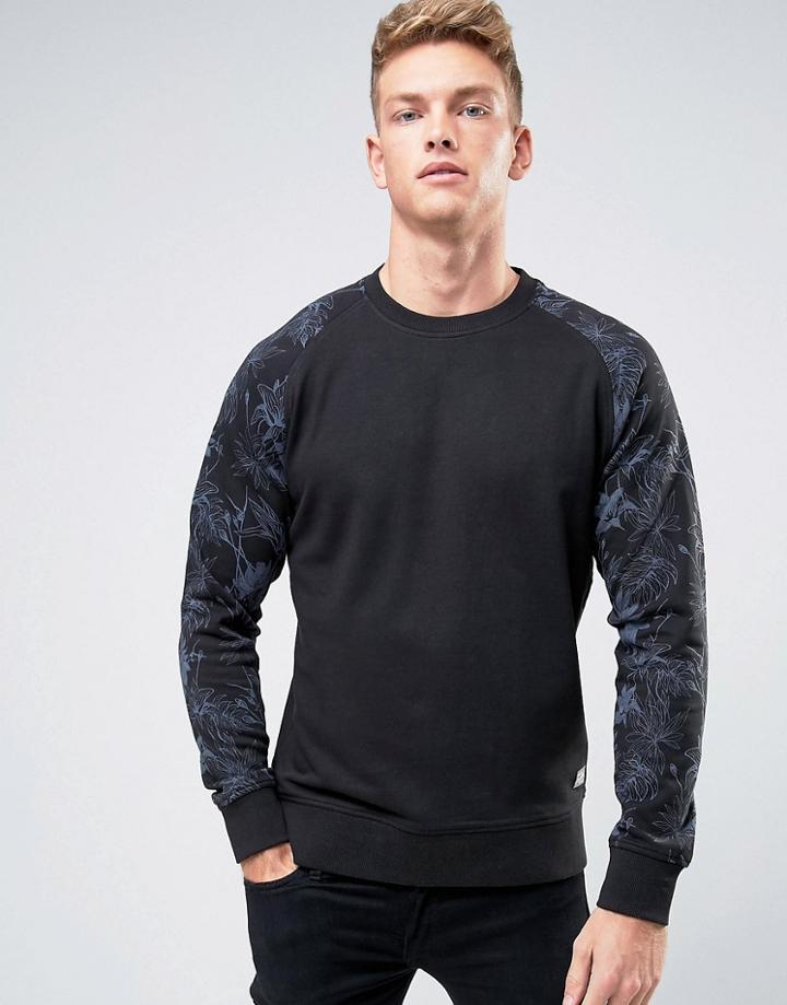 Jack & Jones Originals Sweatshirt With Floral Print Sleeves - Black