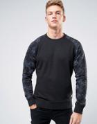 Jack & Jones Originals Sweatshirt With Floral Print Sleeves - Black