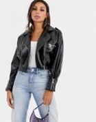 Asos Design 80s Leather Look Biker Jacket In Black