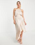 Style Cheat Halter Ruffle Midi Dress In Oyster-white