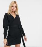 Vero Moda Petite Wrap Sweater Dress In Black