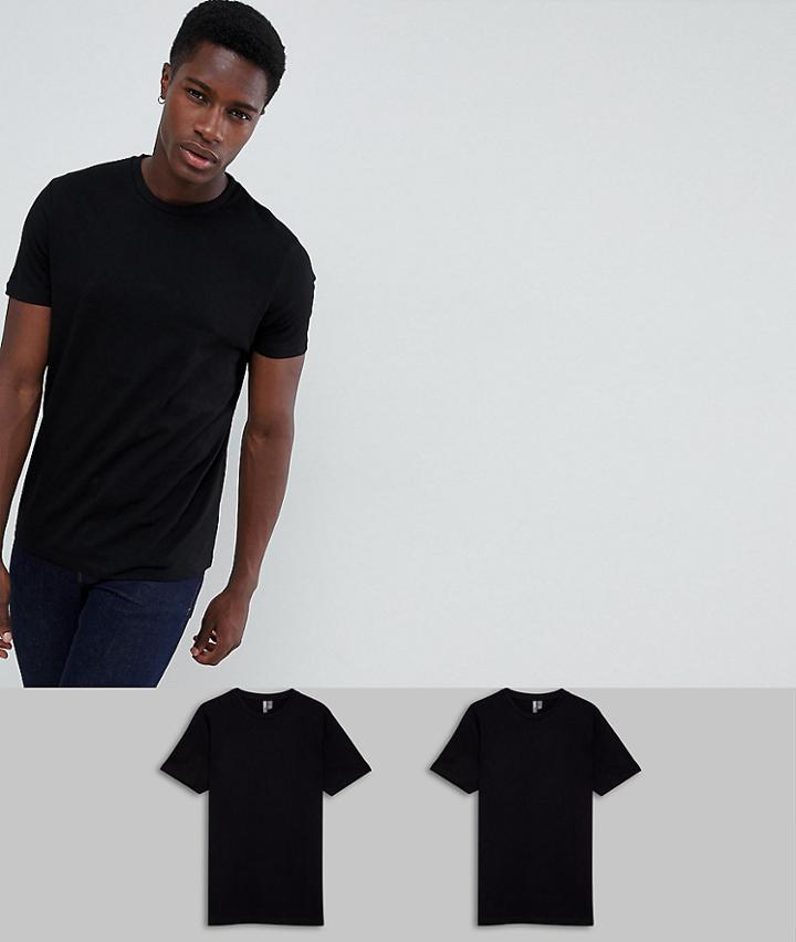 Asos Design 2 Pack T-shirt With Crew Neck Save-black