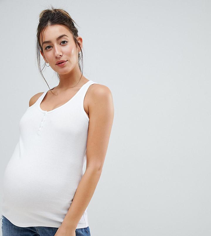 Asos Design Maternity Button Tank In Rib In White