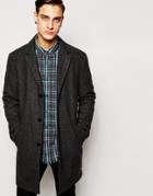 Esprit Dogtooth Wool Overcoat - Charcoal