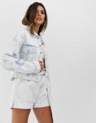 Skylar Rose Acid Wash Oversized Cropped Denim Jacket Two-piece - Blue