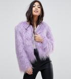 Miss Selfridge Petite Faux Fur Coat - Purple