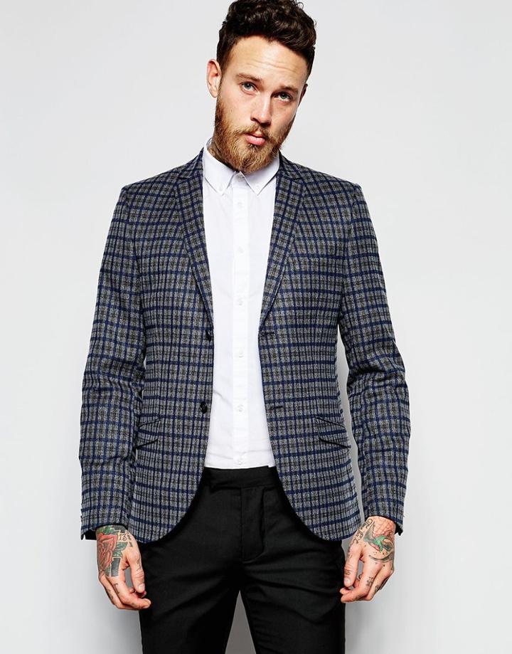 Heart & Dagger Check Blazer In Skinny Fit - Gray