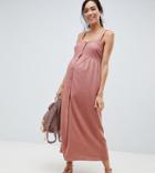 Asos Design Maternity Linen Button Through Maxi Dress - Pink